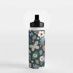 Woodland Forest Flowers - Navy Blue Water Bottle Gallery Image 2