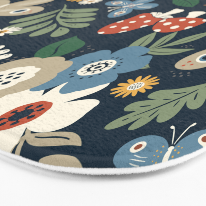 Woodland Forest Flowers - Navy Blue Bath Mat Gallery Image 3