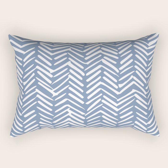 Abstract Herringbone Pattern, Rustic, Blue and White Rectangular Pillow Gallery Image 2