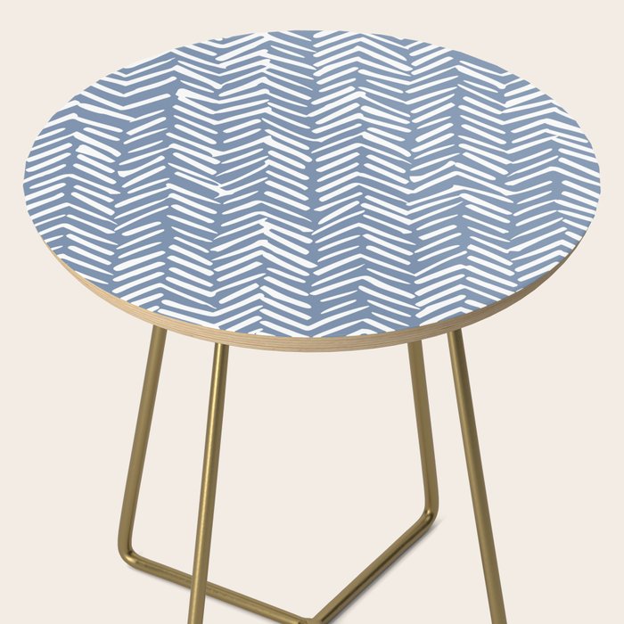 Abstract Herringbone Pattern, Rustic, Blue and White Side Table Gallery Image 2