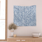 Abstract Herringbone Pattern, Rustic, Blue and White Wall Tapestry Gallery Image 2