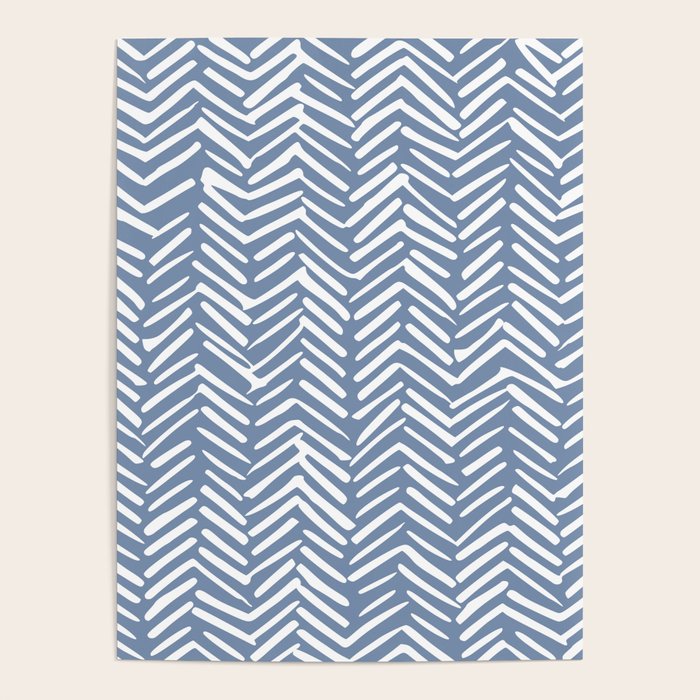 Abstract Herringbone Pattern, Rustic, Blue and White Poster Gallery Image 1