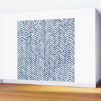 Abstract Herringbone Pattern, Rustic, Blue and White Wall Mural Gallery Image 2