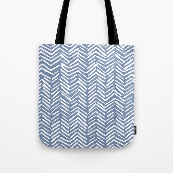 Abstract Herringbone Pattern, Rustic, Blue and White Tote Bag Gallery Image 1
