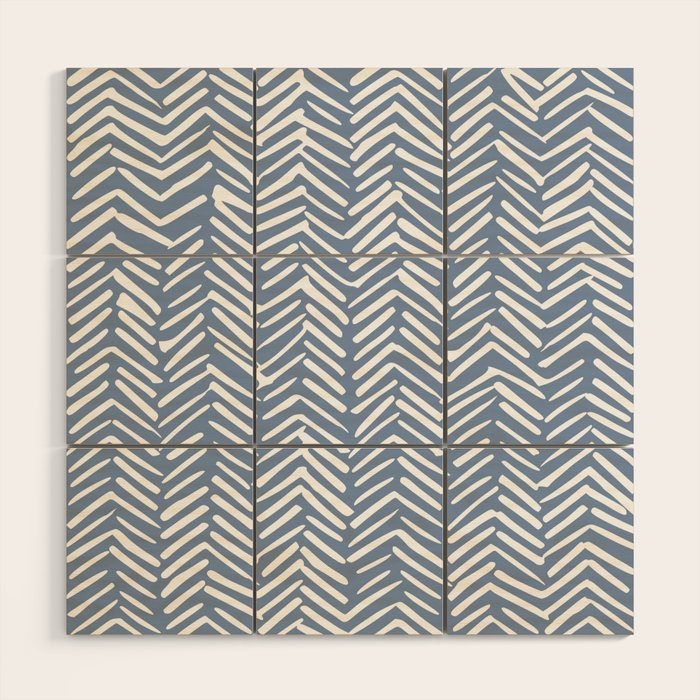 Abstract Herringbone Pattern, Rustic, Blue and White Wood Wall Art Gallery Image 1