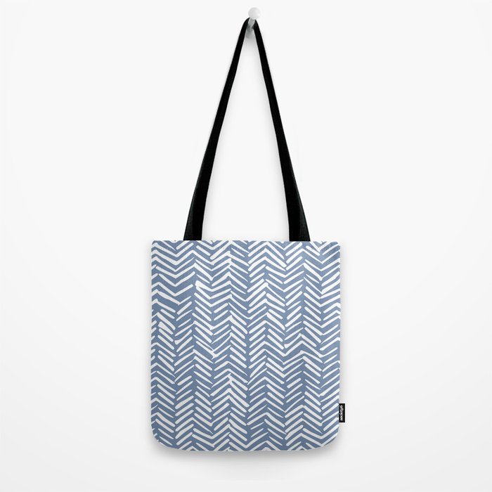 Abstract Herringbone Pattern, Rustic, Blue and White Tote Bag Gallery Image 2