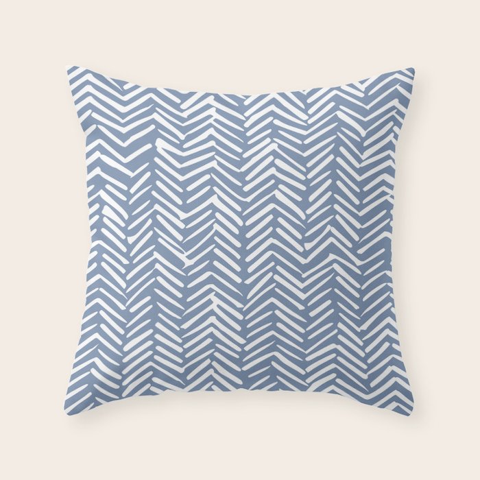 Abstract Herringbone Pattern, Rustic, Blue and White Throw Pillow Gallery Image 6