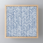 Abstract Herringbone Pattern, Rustic, Blue and White Mini Art Print Gallery Image 1
