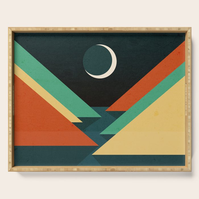 Quiet stream under crescent moon Serving Tray Gallery Image 1