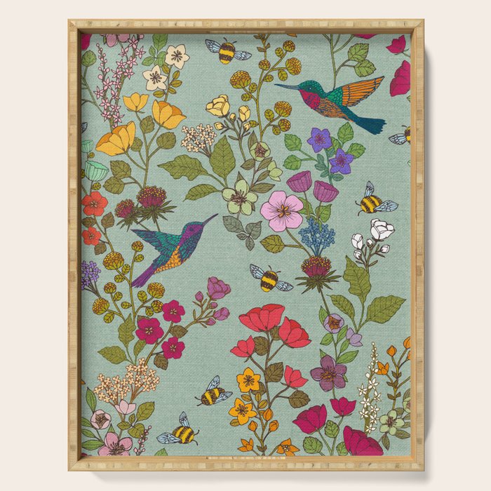 Hummingbirds and Bees {Duck Egg} Serving Tray Gallery Image 1