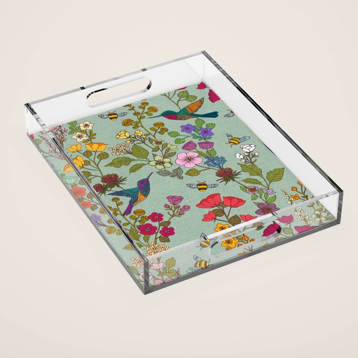 Hummingbirds and Bees {Duck Egg} Acrylic Tray Gallery Image 1