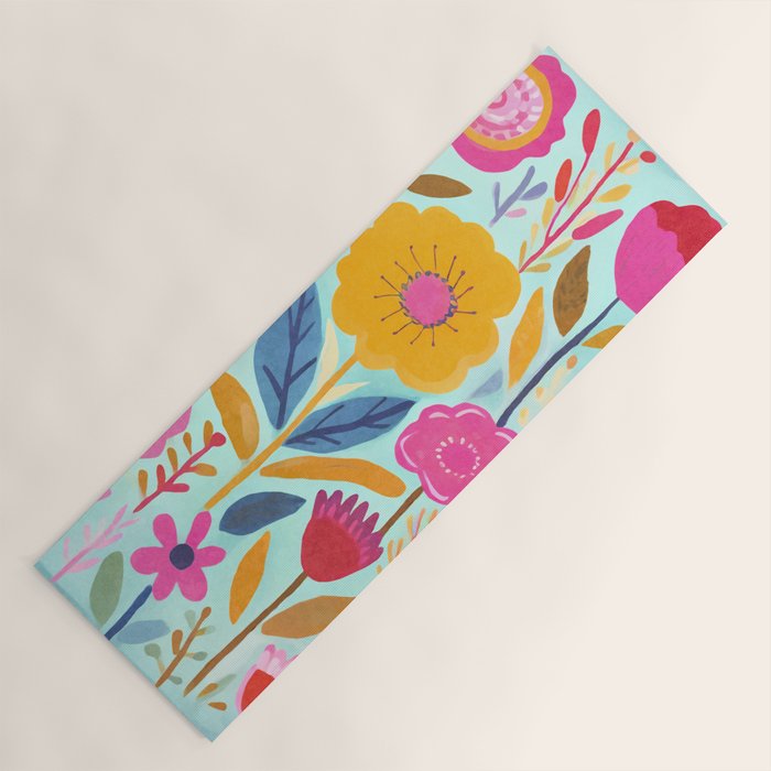 Happy Summer Groovy Flower Meadow Yoga Mat Gallery Image 1