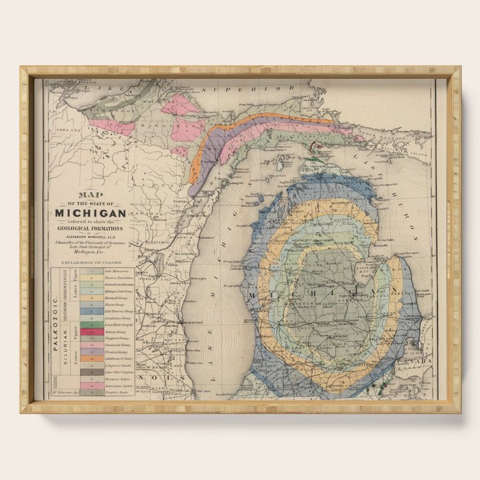 Vintage Michigan Geology Map (1873) Serving Tray Gallery Image 1