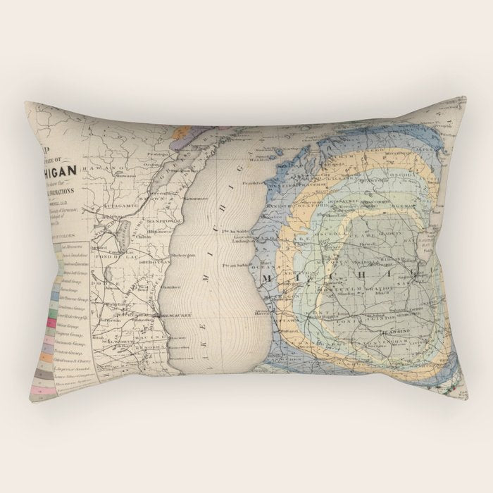 Vintage Michigan Geology Map (1873) Rectangular Pillow Gallery Image 2