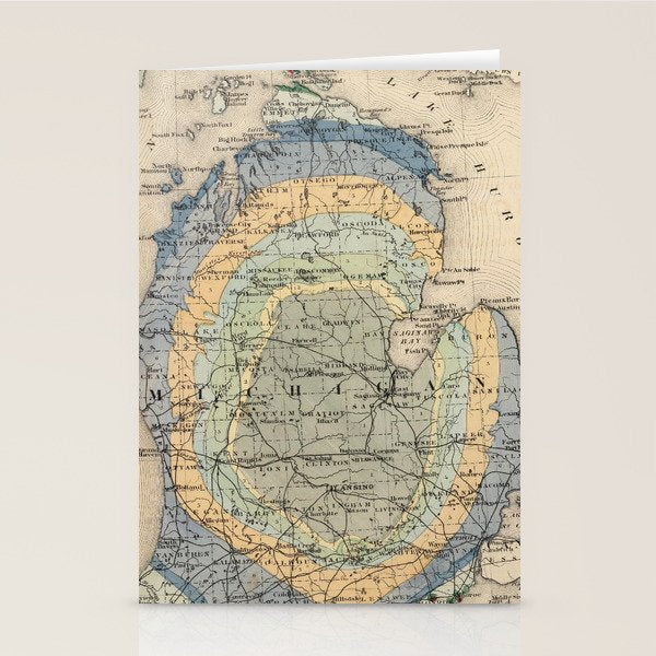 Vintage Michigan Geology Map (1873) Stationery Card Gallery Image 1
