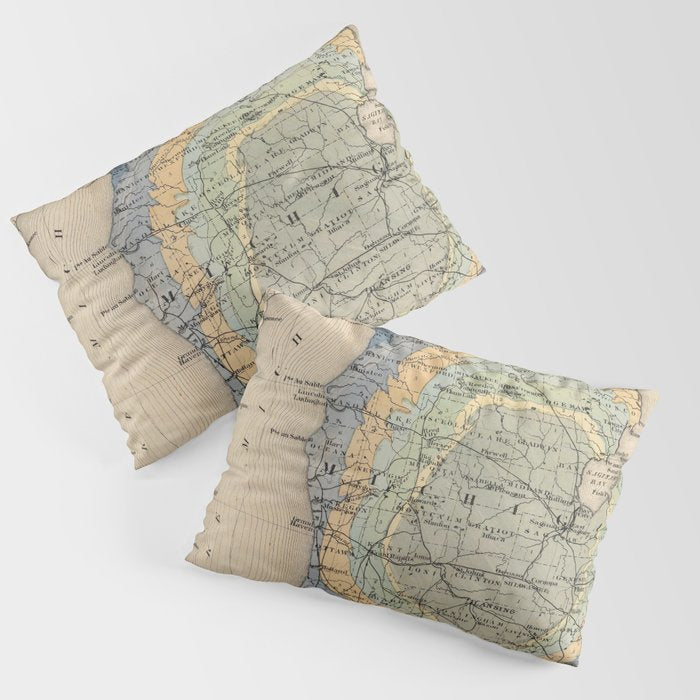 Vintage Michigan Geology Map (1873) Pillow Sham Gallery Image 3