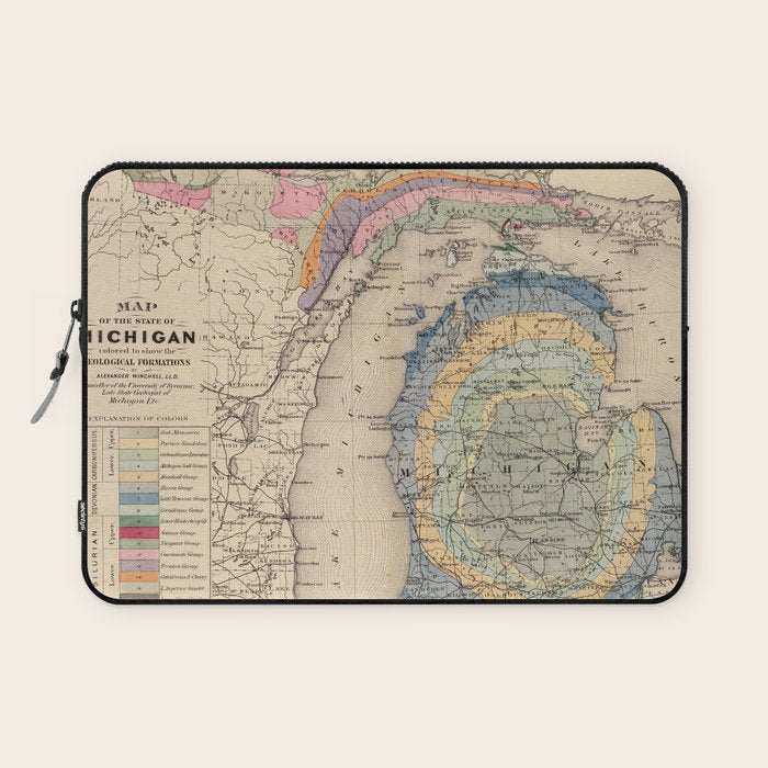 Vintage Michigan Geology Map (1873) Laptop Sleeve Gallery Image 1
