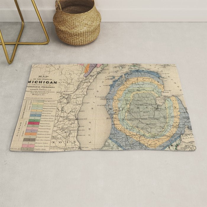 Vintage Michigan Geology Map (1873) Rug Gallery Image 1