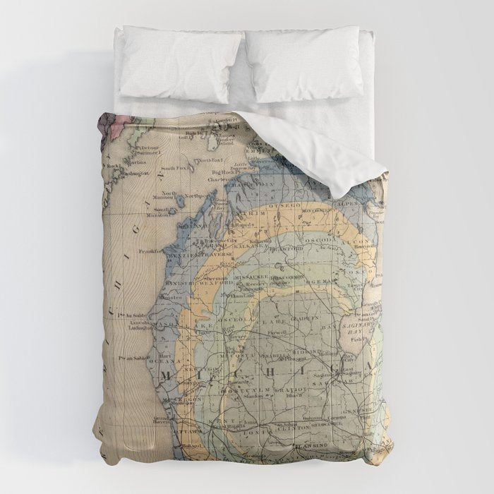 Vintage Michigan Geology Map (1873) Comforter Gallery Image 6