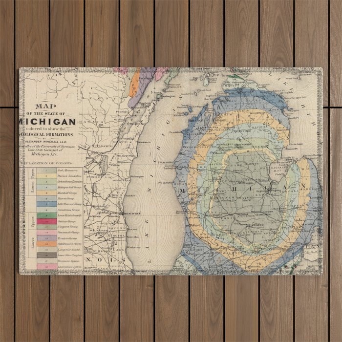Vintage Michigan Geology Map (1873) Outdoor Rug Gallery Image 1