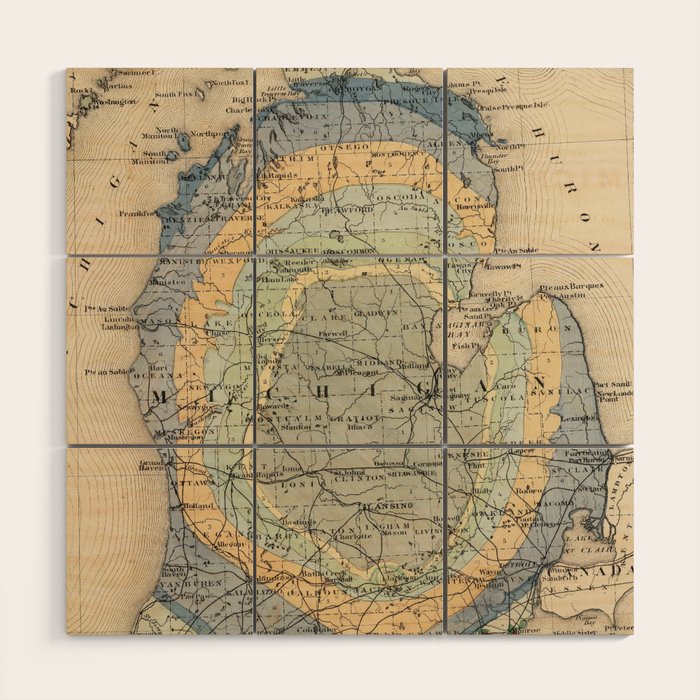 Vintage Michigan Geology Map (1873) Wood Wall Art Gallery Image 1