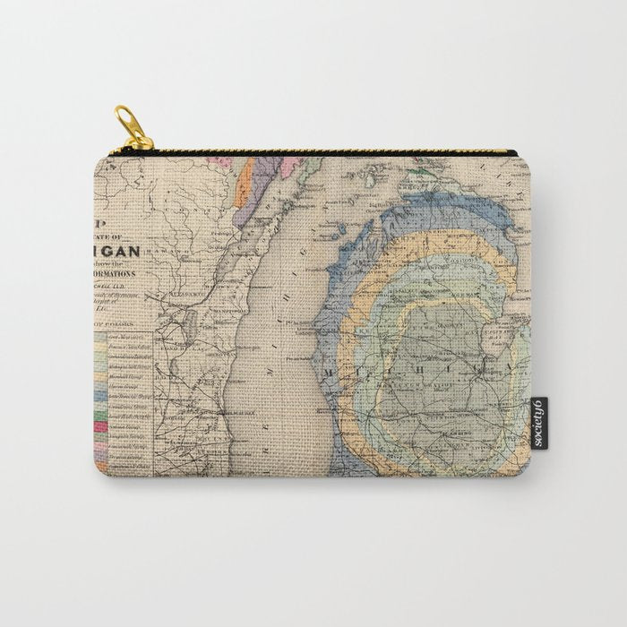 Vintage Michigan Geology Map (1873) Carry All Pouch Gallery Image 1