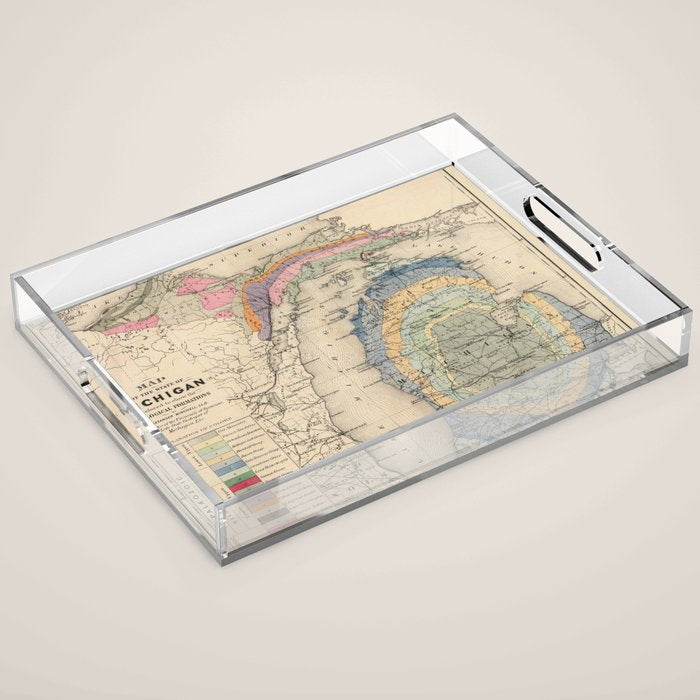 Vintage Michigan Geology Map (1873) Acrylic Tray Gallery Image 1