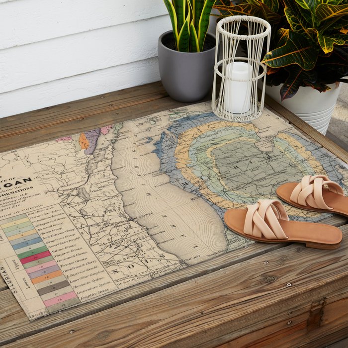 Vintage Michigan Geology Map (1873) Outdoor Rug Gallery Image 2