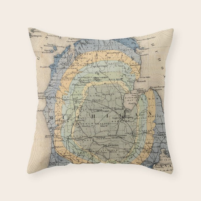 Vintage Michigan Geology Map (1873) Throw Pillow Gallery Image 1