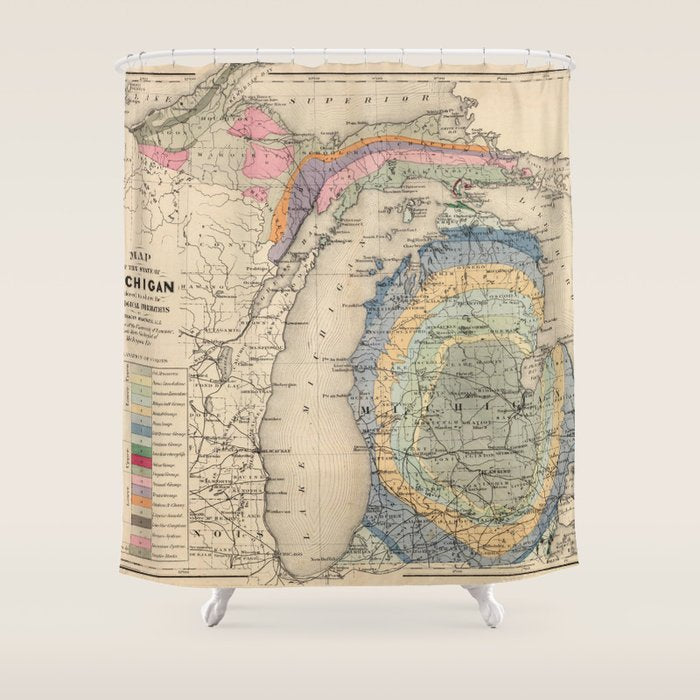Vintage Michigan Geology Map (1873) Shower Curtain Gallery Image 1