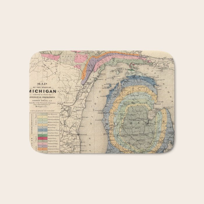 Vintage Michigan Geology Map (1873) Bath Mat Gallery Image 1