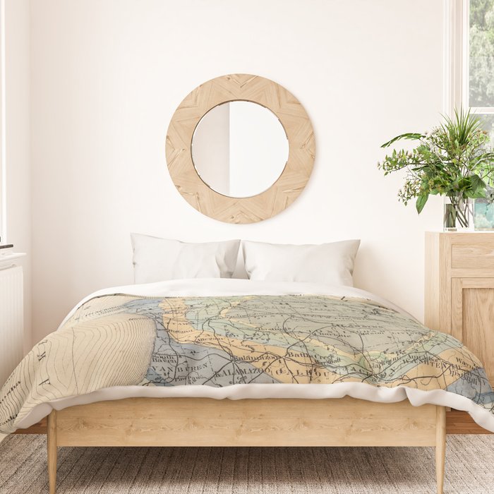 Vintage Michigan Geology Map (1873) Duvet Cover Gallery Image 3