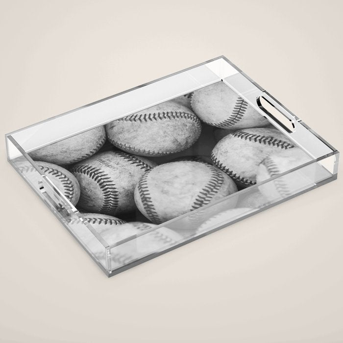 Baseballs Black & White Graphic Illustration Design Acrylic Tray Gallery Image 1