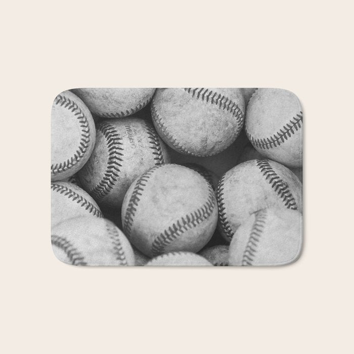 Baseballs Black & White Graphic Illustration Design Bath Mat Gallery Image 1
