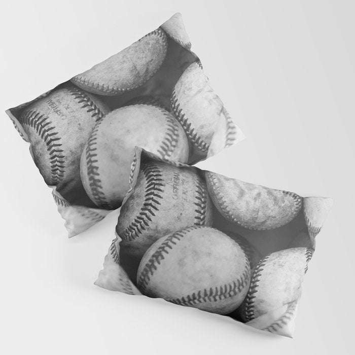 Baseballs Black & White Graphic Illustration Design Pillow Sham Gallery Image 3