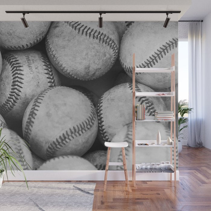 Baseballs Black & White Graphic Illustration Design Wall Mural Gallery Image 1