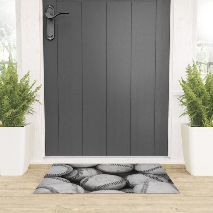 Baseballs Black & White Graphic Illustration Design Welcome Mat Gallery Image 3