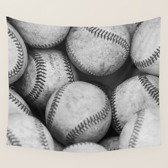 Baseballs Black & White Graphic Illustration Design Wall Tapestry Gallery Image 1