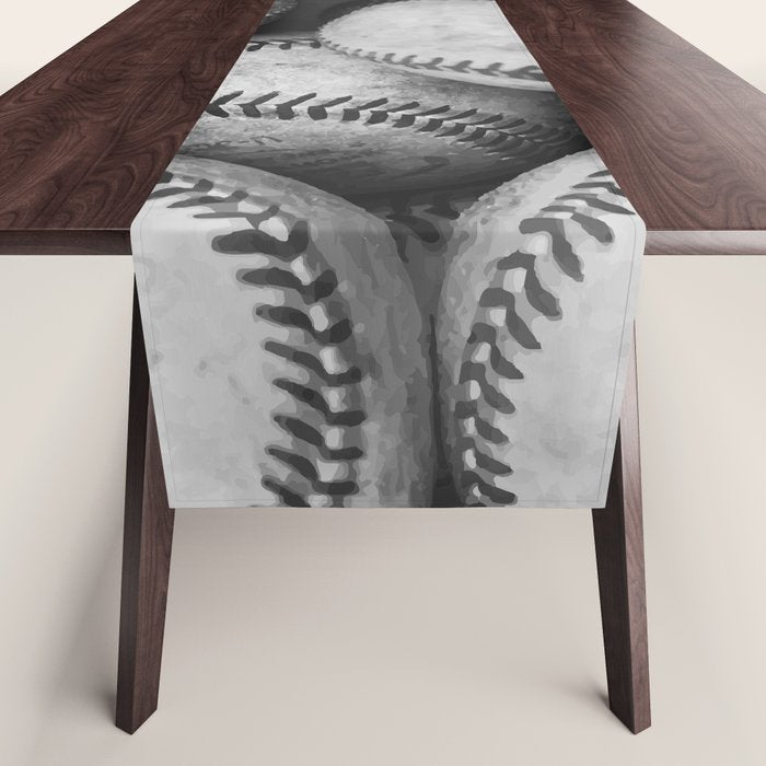 Baseballs Black & White Graphic Illustration Design Table Runner Gallery Image 1