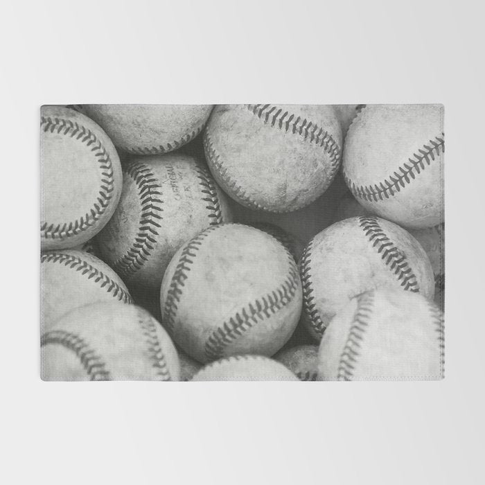 Baseballs Black & White Graphic Illustration Design Rug Gallery Image 2