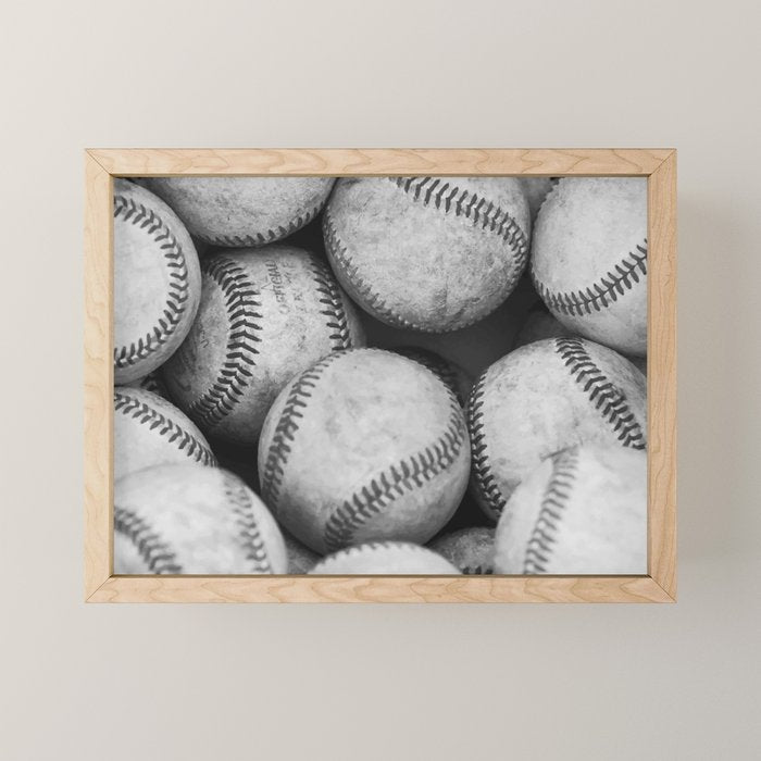 Baseballs Black & White Graphic Illustration Design Mini Art Print Gallery Image 1