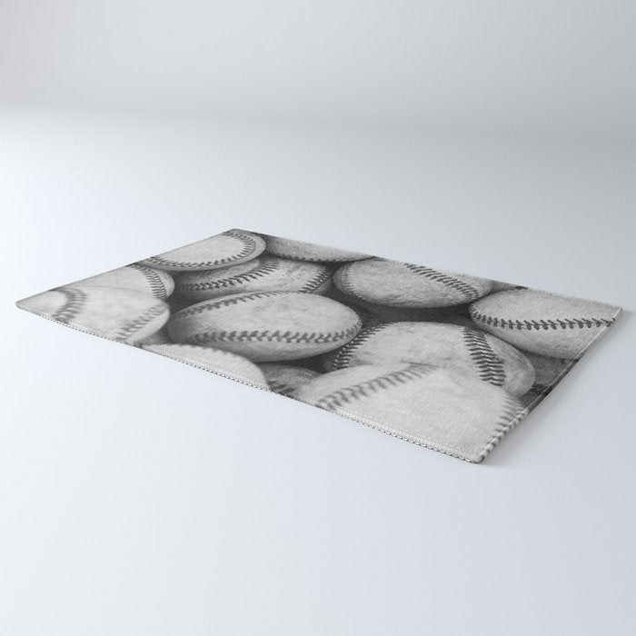 Baseballs Black & White Graphic Illustration Design Rug Gallery Image 3