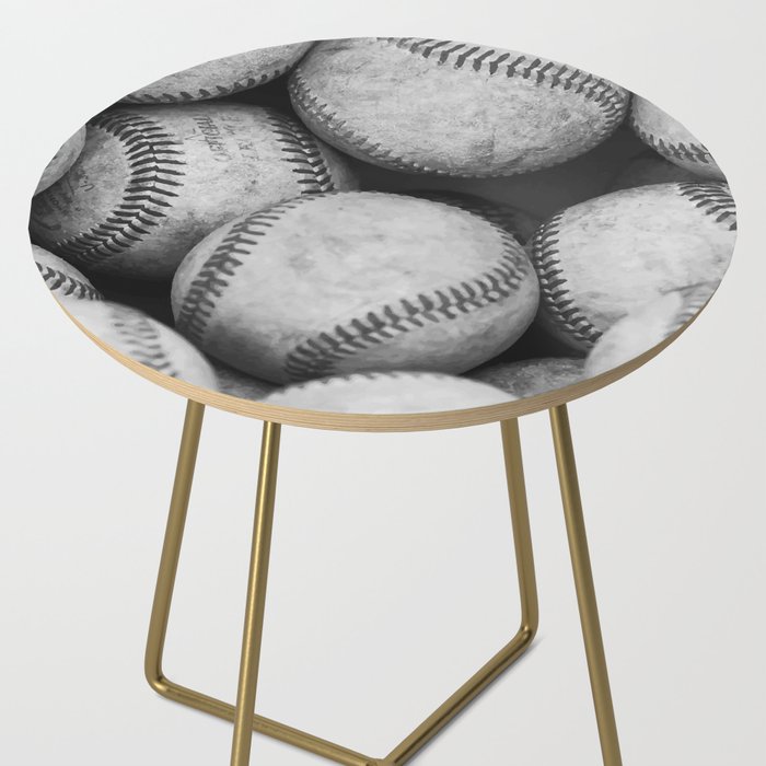 Baseballs Black & White Graphic Illustration Design Side Table Gallery Image 2