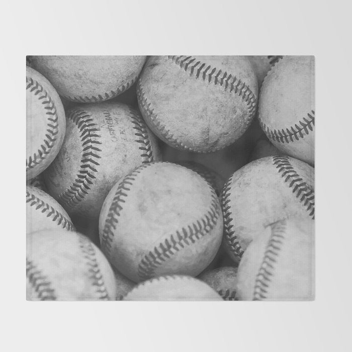 Baseballs Black & White Graphic Illustration Design Throw Blanket Gallery Image 2