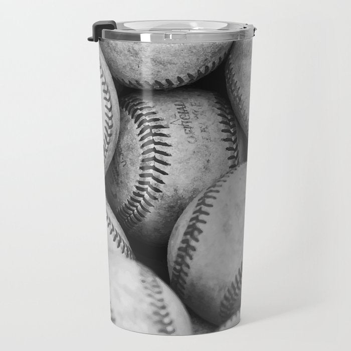 Baseballs Black & White Graphic Illustration Design Travel Mug Gallery Image 3
