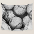 Baseballs Black & White Graphic Illustration Design Wall Tapestry Gallery Image 4