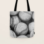 Baseballs Black & White Graphic Illustration Design Tote Bag Gallery Image 1