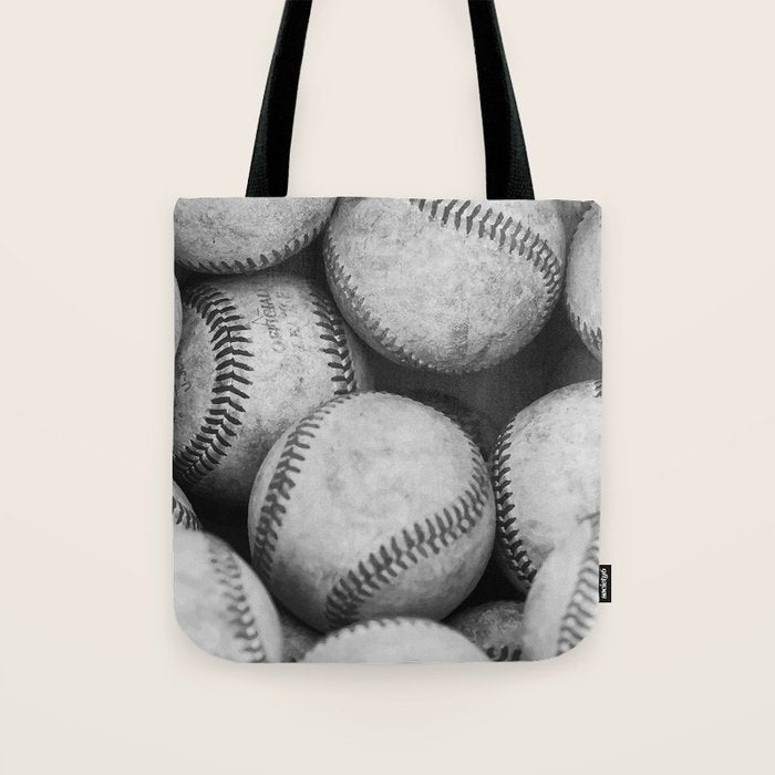 Baseballs Black & White Graphic Illustration Design Tote Bag Gallery Image 1