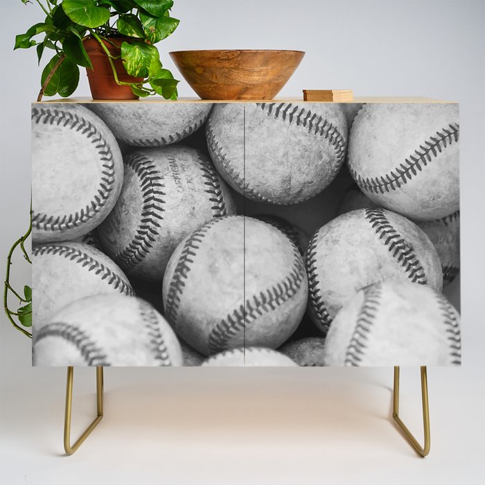 Baseballs Black & White Graphic Illustration Design Credenza Gallery Image 1