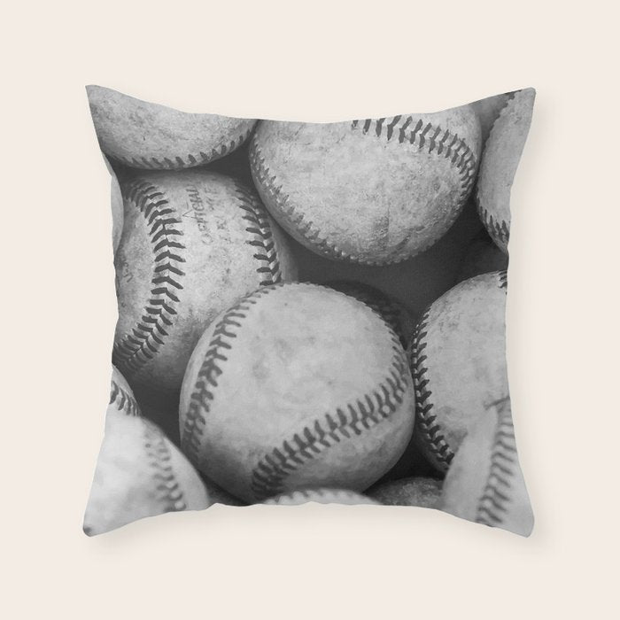 Baseballs Black & White Graphic Illustration Design Throw Pillow Gallery Image 6